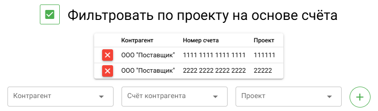 Фильтр по проекту на основе банковского счета